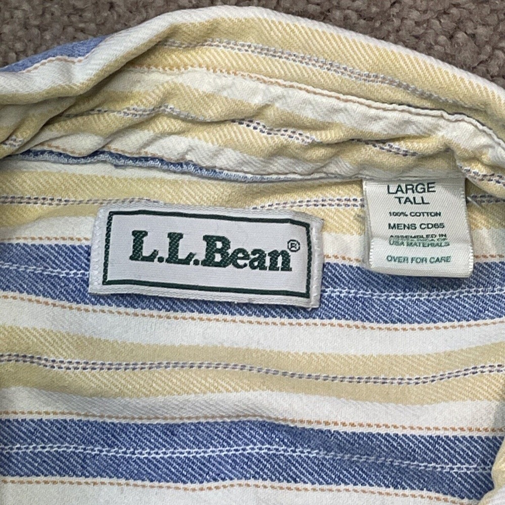 Vintage LL Bean Shirt Mens Large Tall Blue Yellow Button Up Shirt Cotton Outdoor - Picture 2 of 9